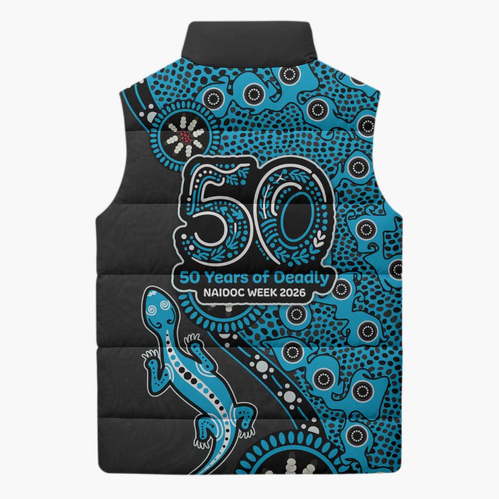 Cronulla-Sutherland Sharks NAIDOC Week 2026 Sleeveless Puffer Jacket Aboriginal Lizard Dot Painting - 50 Years of Deadly