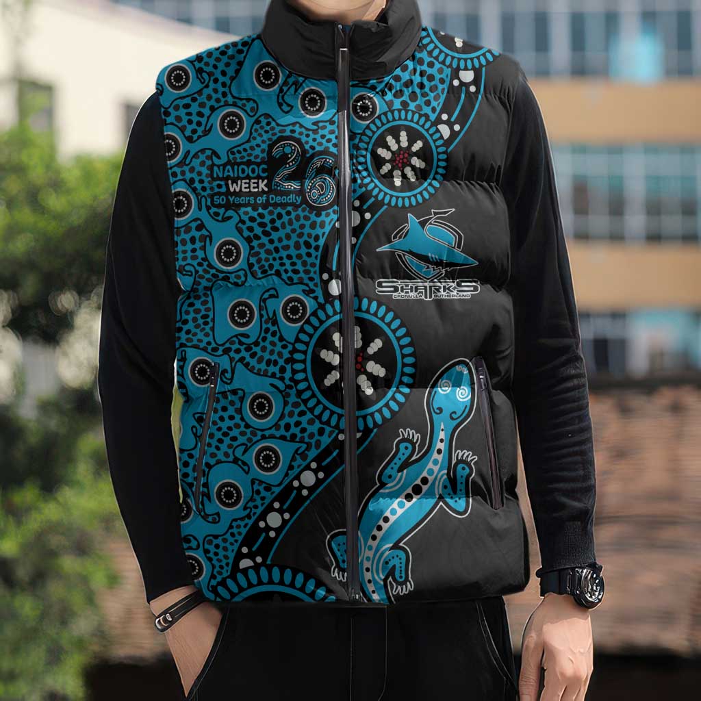 Cronulla-Sutherland Sharks NAIDOC Week 2026 Sleeveless Puffer Jacket Aboriginal Lizard Dot Painting - 50 Years of Deadly