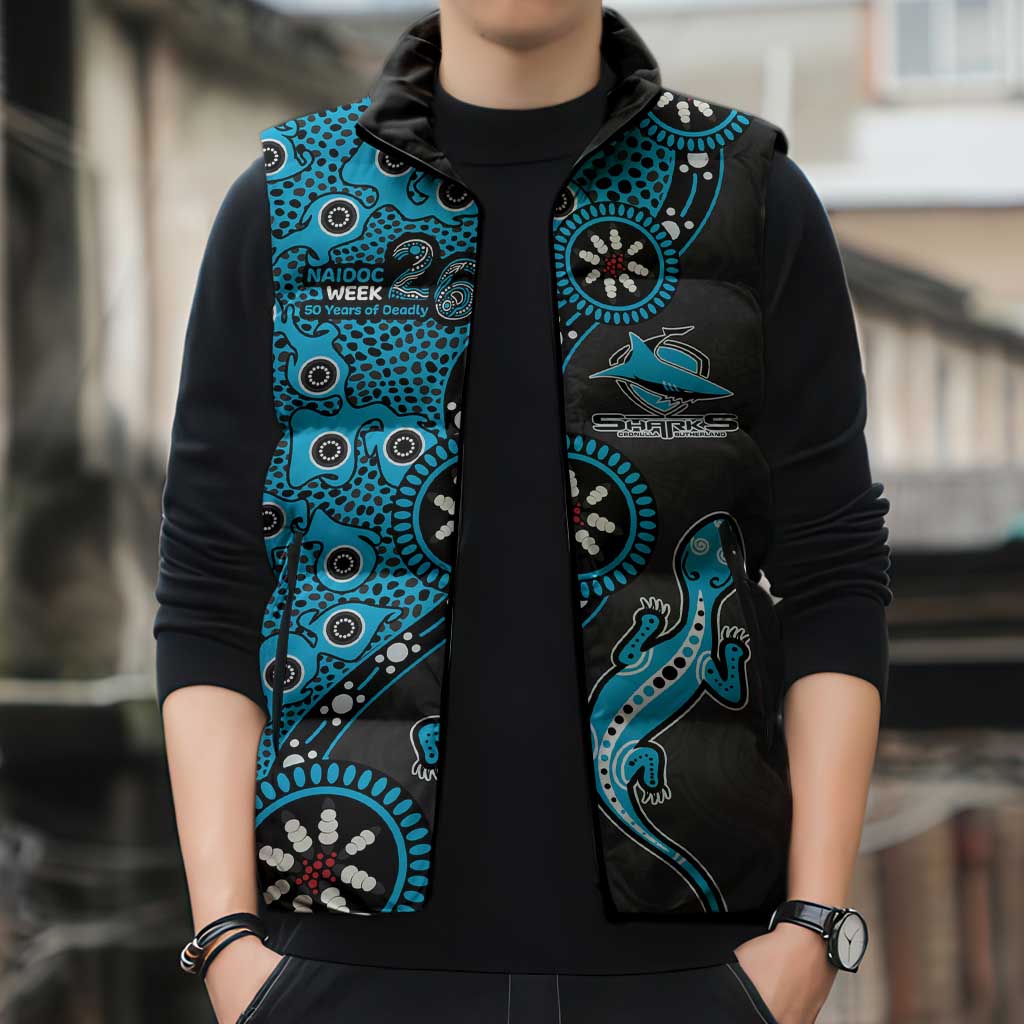 Cronulla-Sutherland Sharks NAIDOC Week 2026 Sleeveless Puffer Jacket Aboriginal Lizard Dot Painting - 50 Years of Deadly
