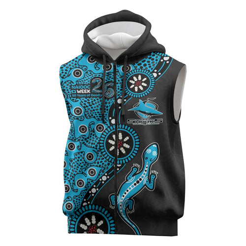Cronulla-Sutherland Sharks NAIDOC Week 2026 Sleeveless Zip Hoodie Aboriginal Lizard Dot Painting - 50 Years of Deadly