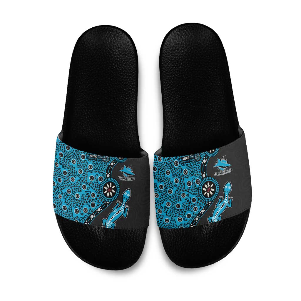 Cronulla-Sutherland Sharks NAIDOC Week 2026 Slide Sandals Aboriginal Lizard Dot Painting - 50 Years of Deadly