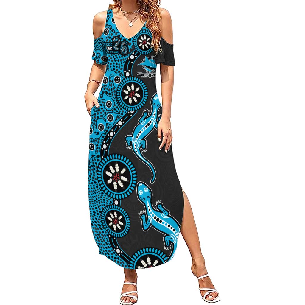 Cronulla-Sutherland Sharks NAIDOC Week 2026 Summer Maxi Dress Aboriginal Lizard Dot Painting - 50 Years of Deadly