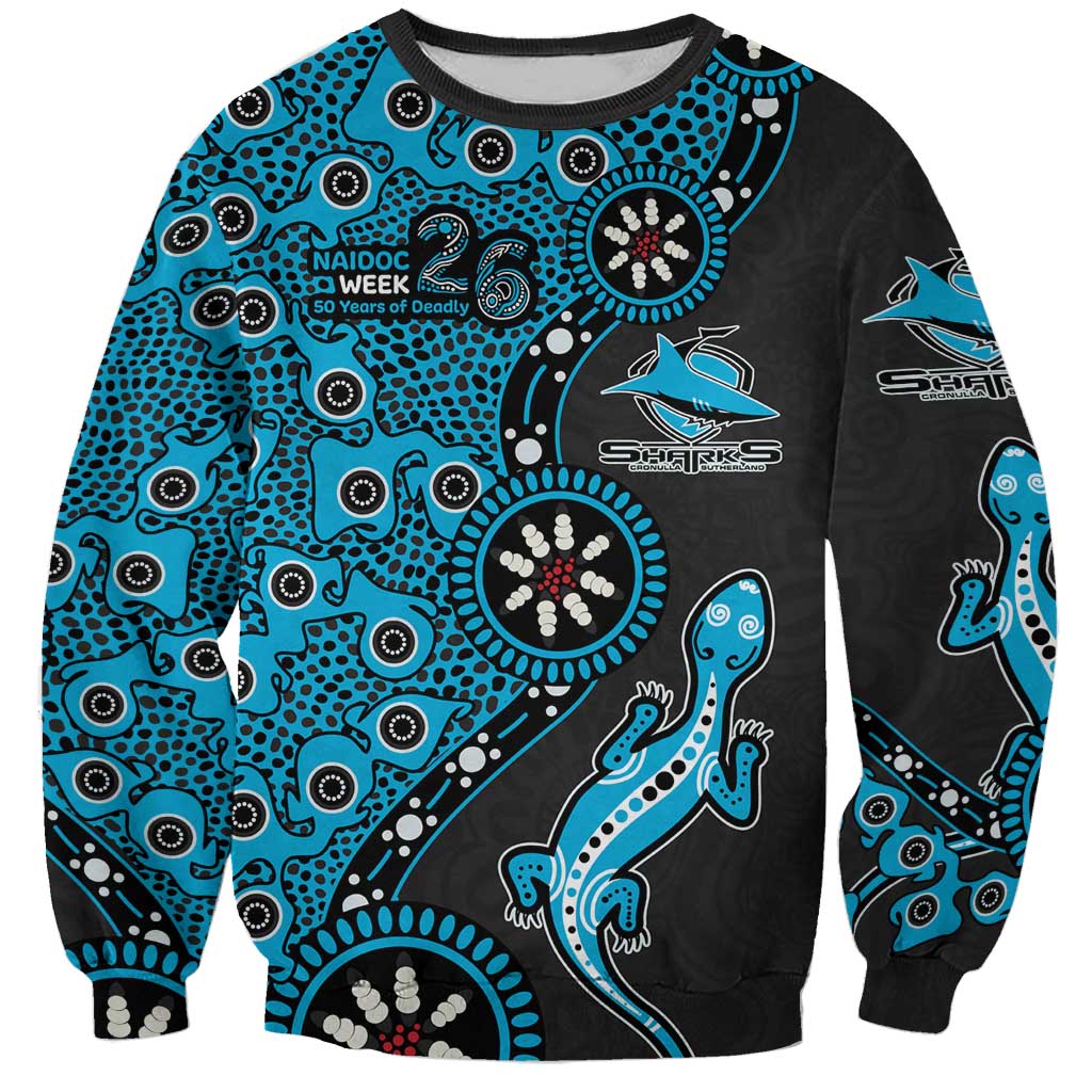 Cronulla-Sutherland Sharks NAIDOC Week 2026 Sweatshirt Aboriginal Lizard Dot Painting - 50 Years of Deadly