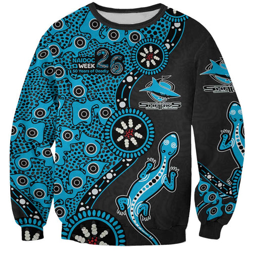 Cronulla-Sutherland Sharks NAIDOC Week 2026 Sweatshirt Aboriginal Lizard Dot Painting - 50 Years of Deadly