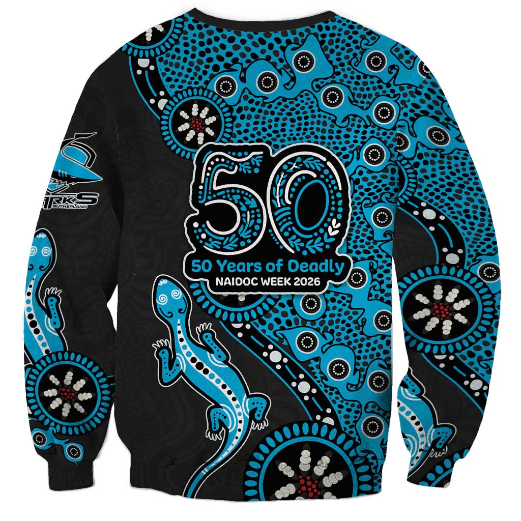 Cronulla-Sutherland Sharks NAIDOC Week 2026 Sweatshirt Aboriginal Lizard Dot Painting - 50 Years of Deadly