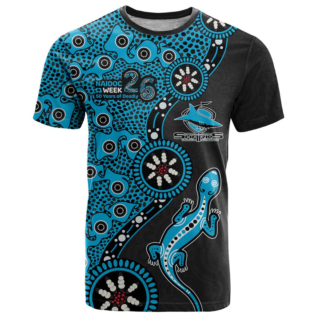 Cronulla-Sutherland Sharks NAIDOC Week 2026 T Shirt Aboriginal Lizard Dot Painting - 50 Years of Deadly