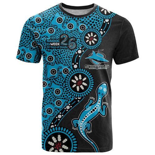 Cronulla-Sutherland Sharks NAIDOC Week 2026 T Shirt Aboriginal Lizard Dot Painting - 50 Years of Deadly