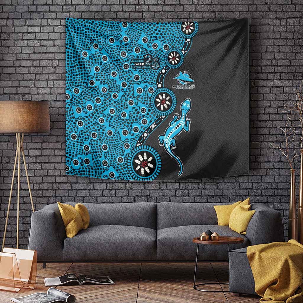 Cronulla-Sutherland Sharks NAIDOC Week 2026 Tapestry Aboriginal Lizard Dot Painting - 50 Years of Deadly