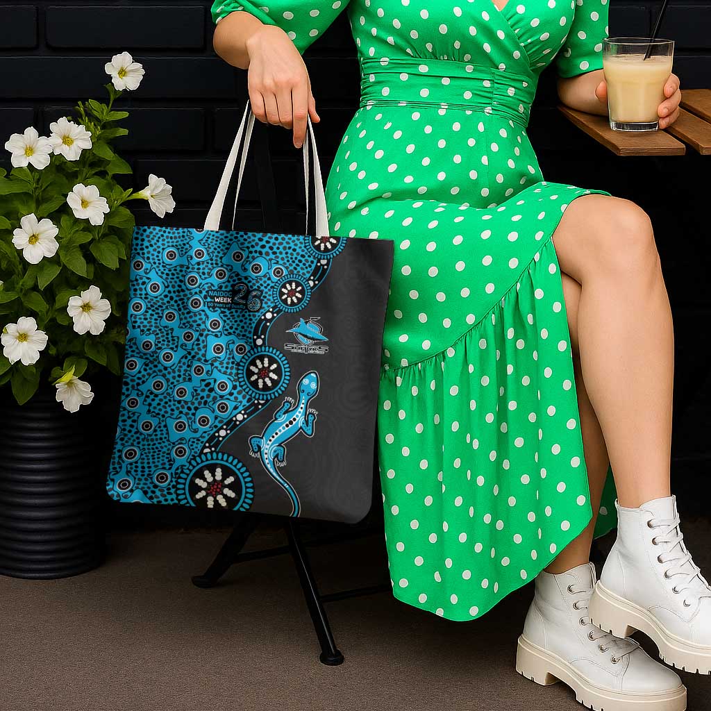Cronulla-Sutherland Sharks NAIDOC Week 2026 Tote Bag Aboriginal Lizard Dot Painting - 50 Years of Deadly