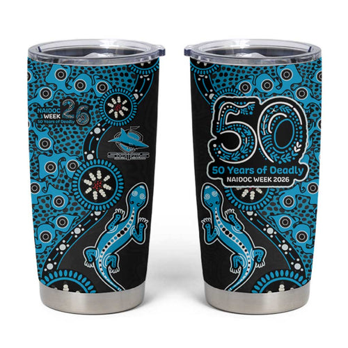 Cronulla-Sutherland Sharks NAIDOC Week 2026 Tumbler Cup Aboriginal Lizard Dot Painting - 50 Years of Deadly
