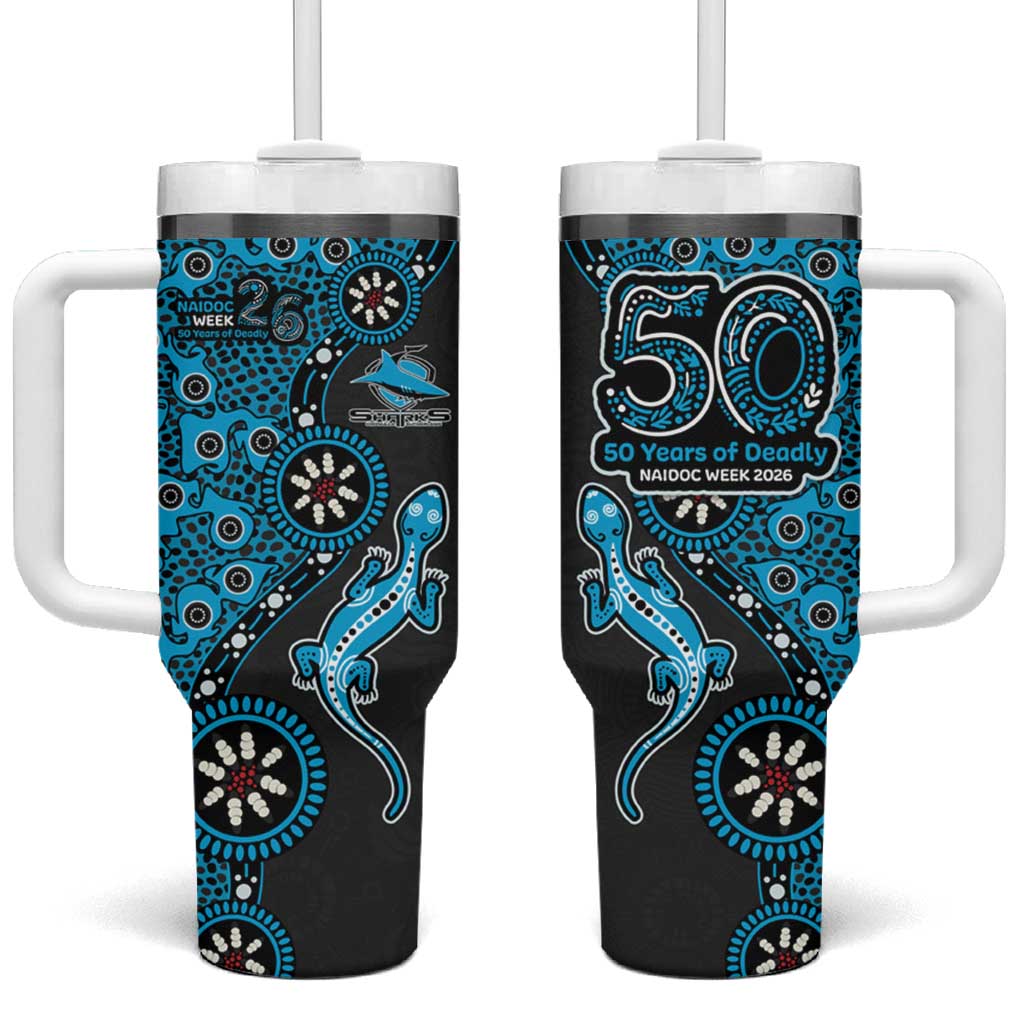 Cronulla-Sutherland Sharks NAIDOC Week 2026 Tumbler With Handle Aboriginal Lizard Dot Painting - 50 Years of Deadly