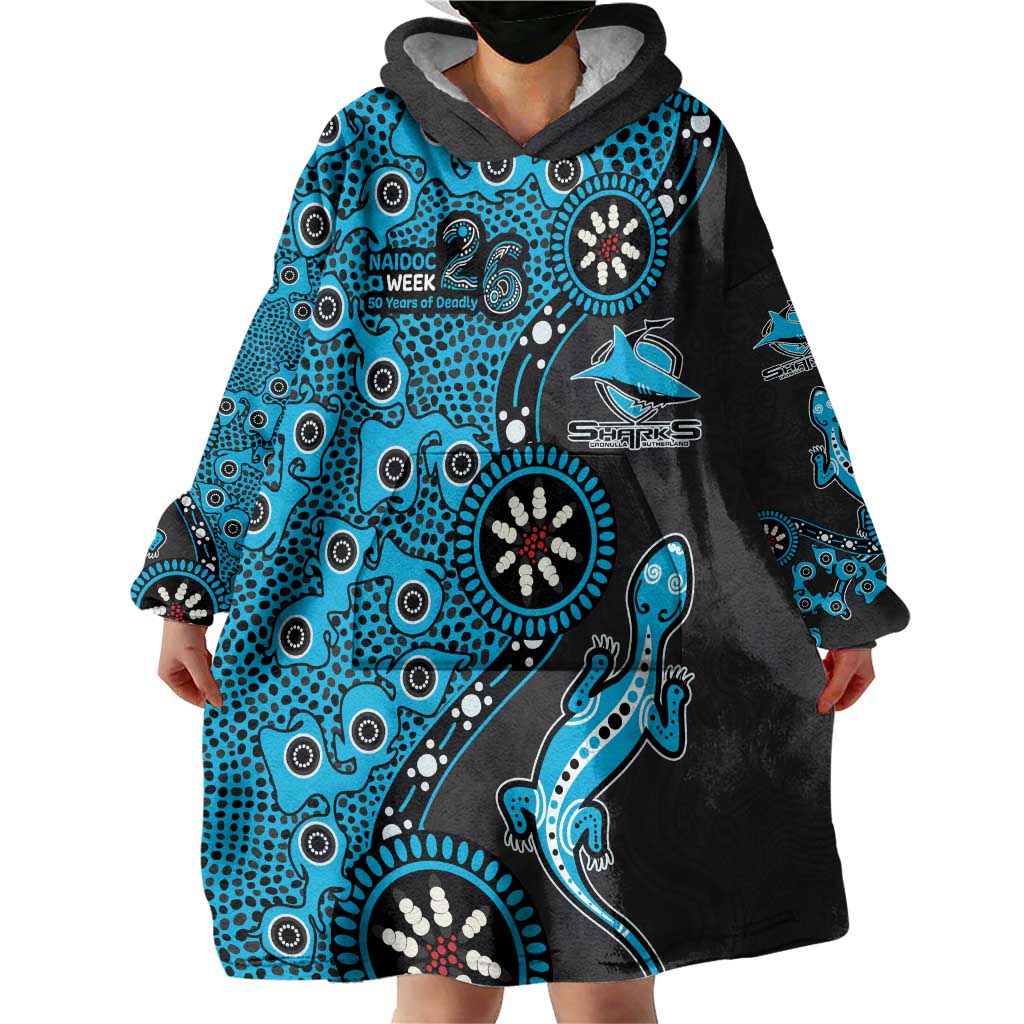 Cronulla-Sutherland Sharks NAIDOC Week 2026 Wearable Blanket Hoodie Aboriginal Lizard Dot Painting - 50 Years of Deadly