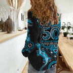 Cronulla-Sutherland Sharks NAIDOC Week 2026 Women Casual Shirt Aboriginal Lizard Dot Painting - 50 Years of Deadly
