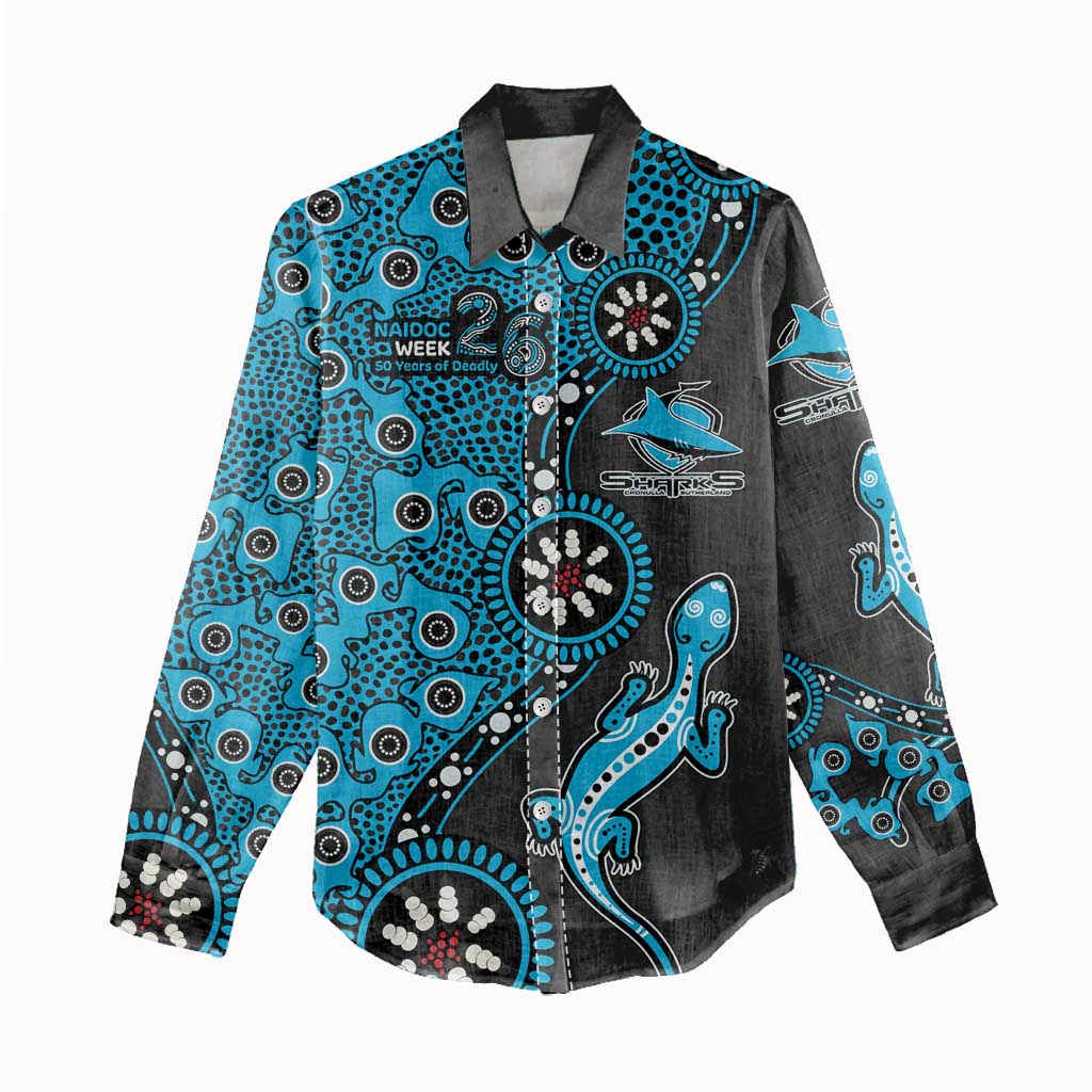 Cronulla-Sutherland Sharks NAIDOC Week 2026 Women Casual Shirt Aboriginal Lizard Dot Painting - 50 Years of Deadly