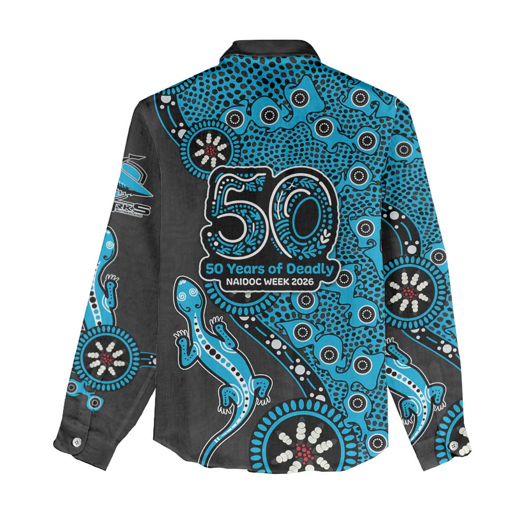 Cronulla-Sutherland Sharks NAIDOC Week 2026 Women Casual Shirt Aboriginal Lizard Dot Painting - 50 Years of Deadly