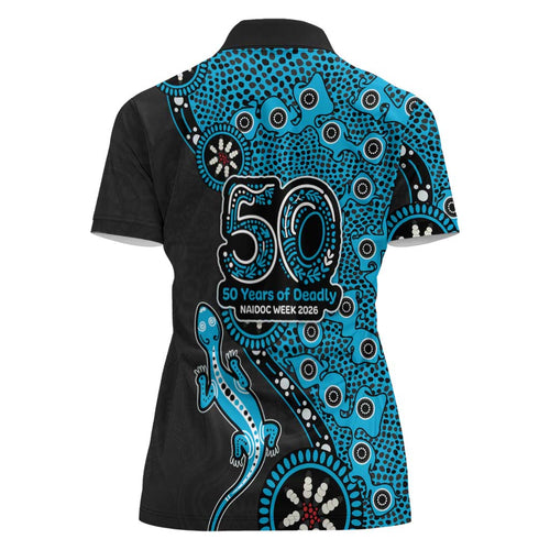Cronulla-Sutherland Sharks NAIDOC Week 2026 Women Polo Shirt Aboriginal Lizard Dot Painting - 50 Years of Deadly
