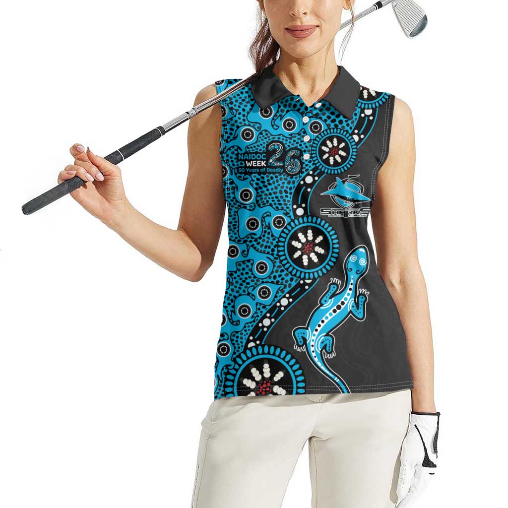 Cronulla-Sutherland Sharks NAIDOC Week 2026 Women Sleeveless Polo Shirt Aboriginal Lizard Dot Painting - 50 Years of Deadly