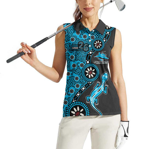 Cronulla-Sutherland Sharks NAIDOC Week 2026 Women Sleeveless Polo Shirt Aboriginal Lizard Dot Painting - 50 Years of Deadly