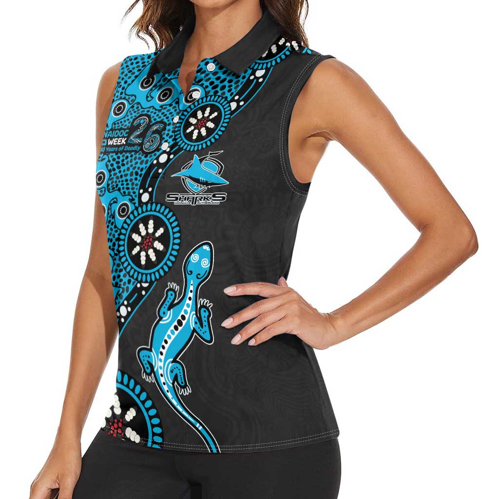 Cronulla-Sutherland Sharks NAIDOC Week 2026 Women Sleeveless Polo Shirt Aboriginal Lizard Dot Painting - 50 Years of Deadly