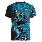 Cronulla-Sutherland Sharks NAIDOC Week 2026 Women V-Neck T-Shirt Aboriginal Lizard Dot Painting - 50 Years of Deadly