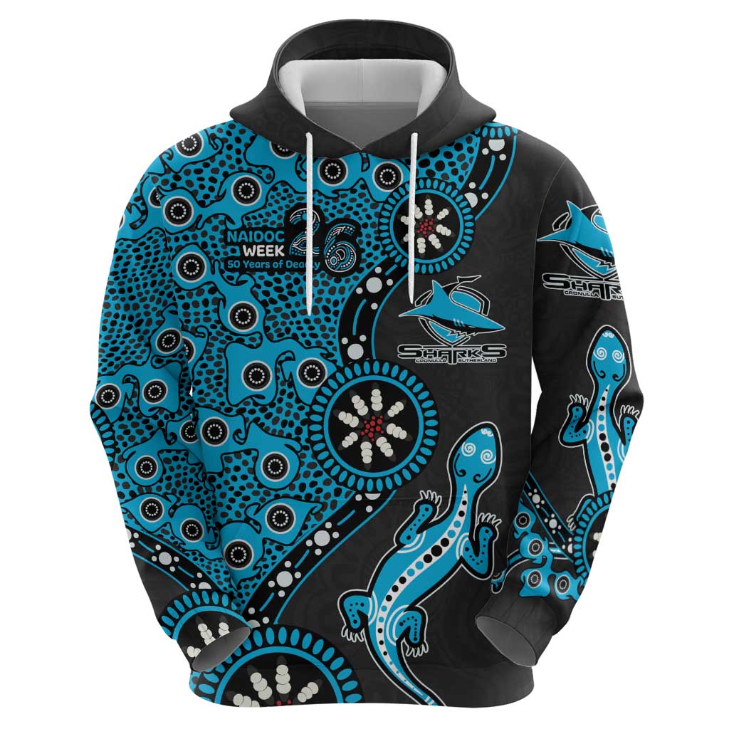 Cronulla-Sutherland Sharks NAIDOC Week 2026 Zip Hoodie Aboriginal Lizard Dot Painting - 50 Years of Deadly