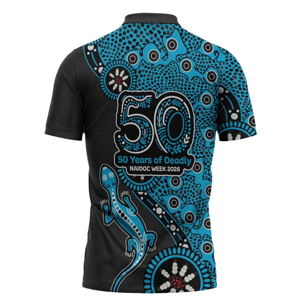 Cronulla-Sutherland Sharks NAIDOC Week 2026 Zipper Polo Shirt Aboriginal Lizard Dot Painting - 50 Years of Deadly