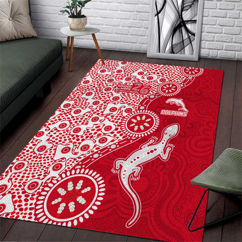 Dolphins NRL NAIDOC Week 2026 Area Rug Aboriginal Lizard Dot Painting - 50 Years of Deadly