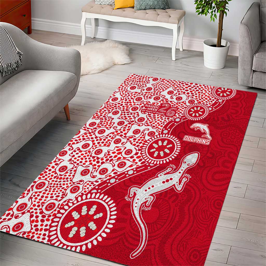 Dolphins NRL NAIDOC Week 2026 Area Rug Aboriginal Lizard Dot Painting - 50 Years of Deadly