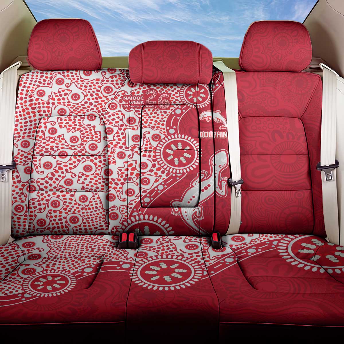 Dolphins NRL NAIDOC Week 2026 Back Car Seat Cover Aboriginal Lizard Dot Painting - 50 Years of Deadly