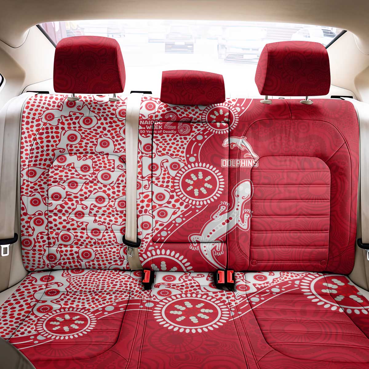 Dolphins NRL NAIDOC Week 2026 Back Car Seat Cover Aboriginal Lizard Dot Painting - 50 Years of Deadly