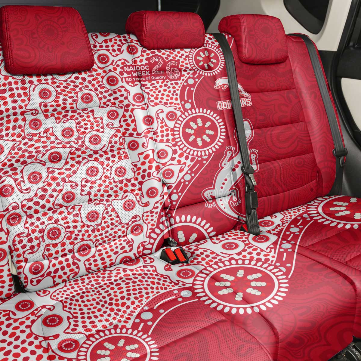 Dolphins NRL NAIDOC Week 2026 Back Car Seat Cover Aboriginal Lizard Dot Painting - 50 Years of Deadly