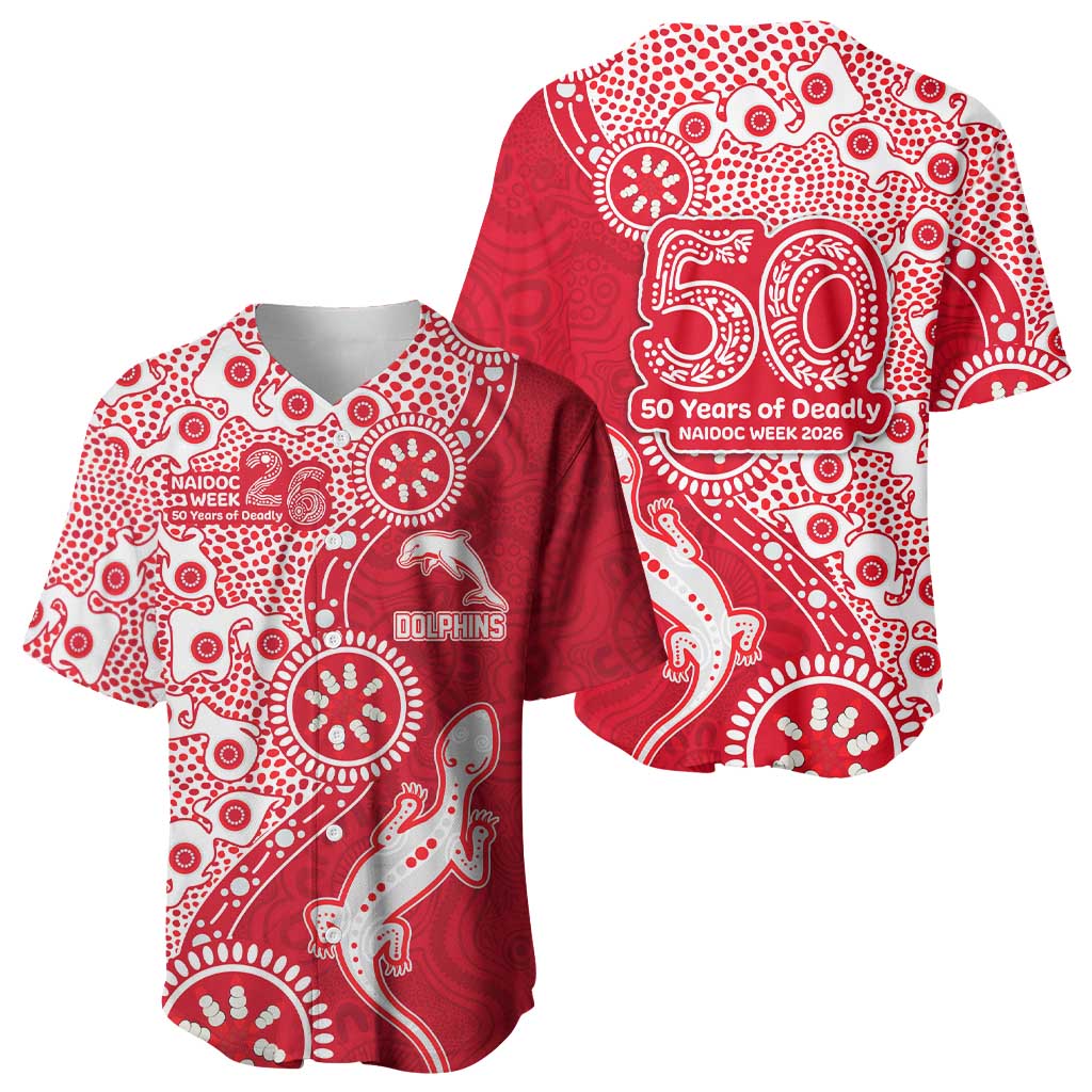 Dolphins NRL NAIDOC Week 2026 Baseball Jersey Aboriginal Lizard Dot Painting - 50 Years of Deadly