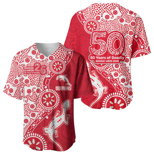 Dolphins NRL NAIDOC Week 2026 Baseball Jersey Aboriginal Lizard Dot Painting - 50 Years of Deadly
