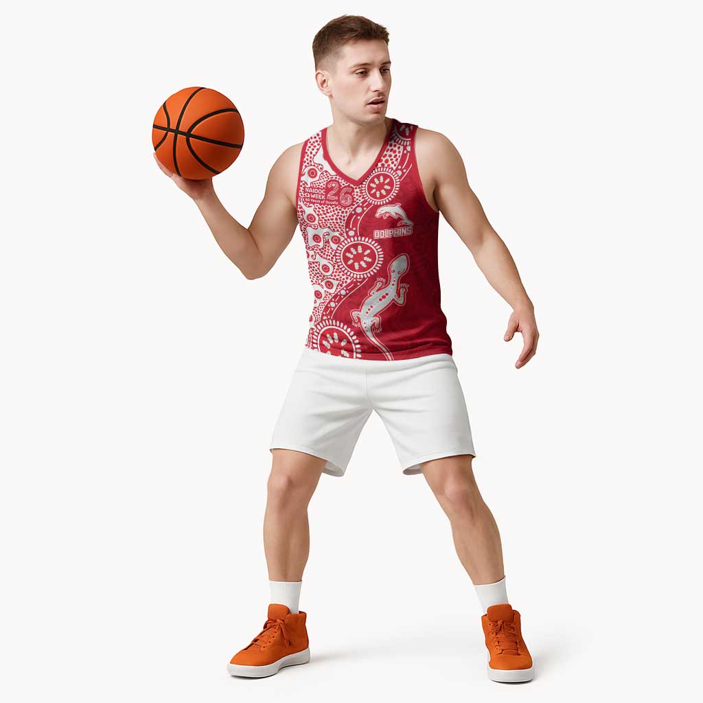 Dolphins NRL NAIDOC Week 2026 Basketball Jersey Aboriginal Lizard Dot Painting - 50 Years of Deadly