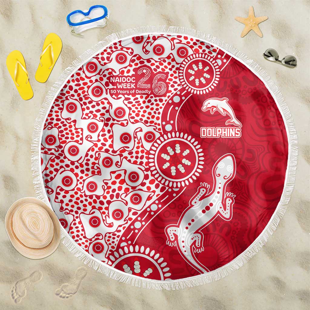 Dolphins NRL NAIDOC Week 2026 Beach Blanket Aboriginal Lizard Dot Painting - 50 Years of Deadly