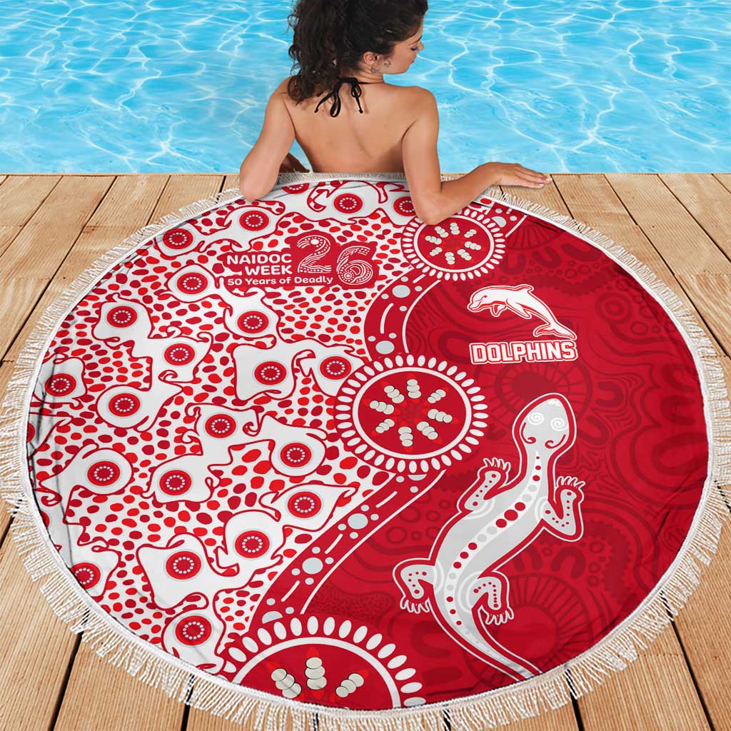 Dolphins NRL NAIDOC Week 2026 Beach Blanket Aboriginal Lizard Dot Painting - 50 Years of Deadly