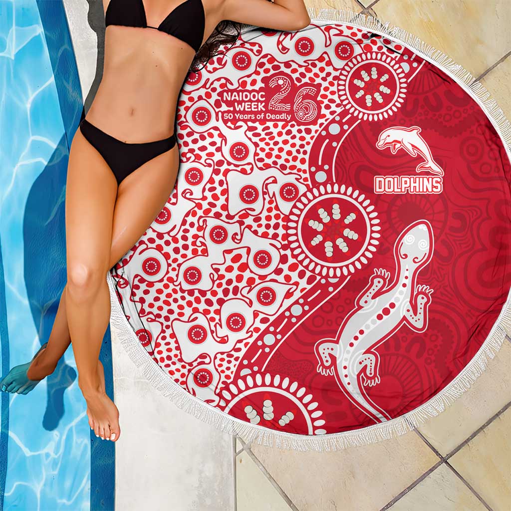 Dolphins NRL NAIDOC Week 2026 Beach Blanket Aboriginal Lizard Dot Painting - 50 Years of Deadly
