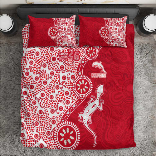 Dolphins NRL NAIDOC Week 2026 Bedding Set Aboriginal Lizard Dot Painting - 50 Years of Deadly