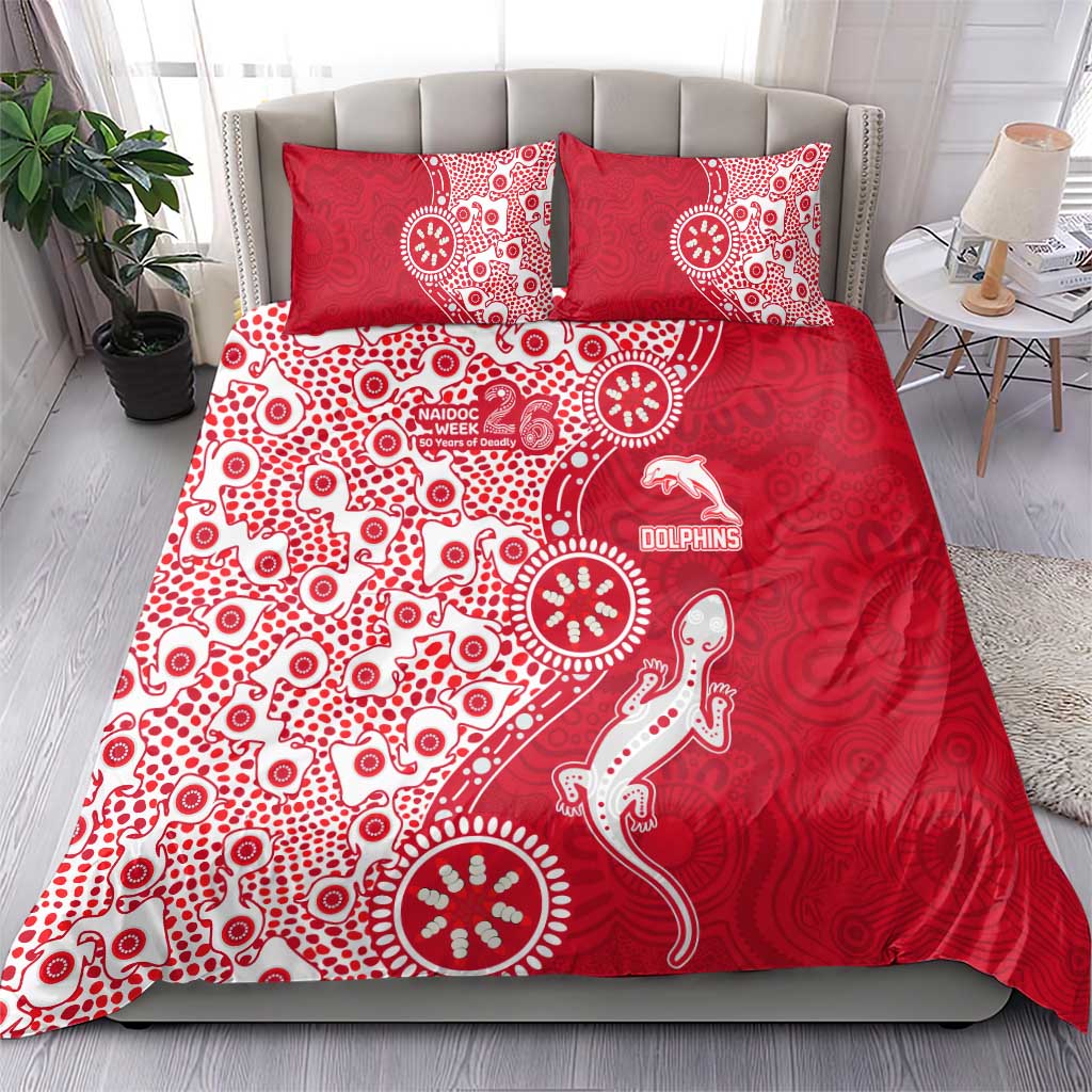 Dolphins NRL NAIDOC Week 2026 Bedding Set Aboriginal Lizard Dot Painting - 50 Years of Deadly