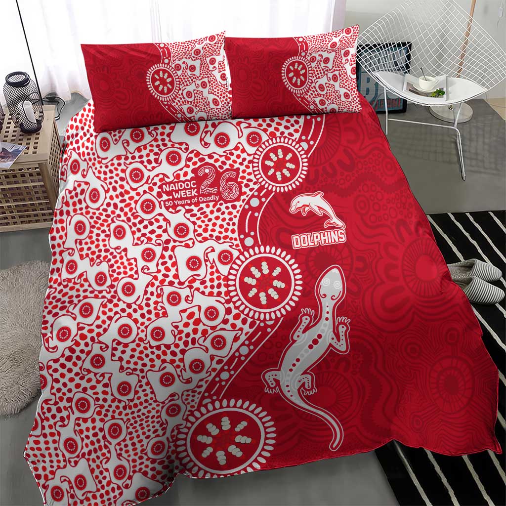Dolphins NRL NAIDOC Week 2026 Bedding Set Aboriginal Lizard Dot Painting - 50 Years of Deadly