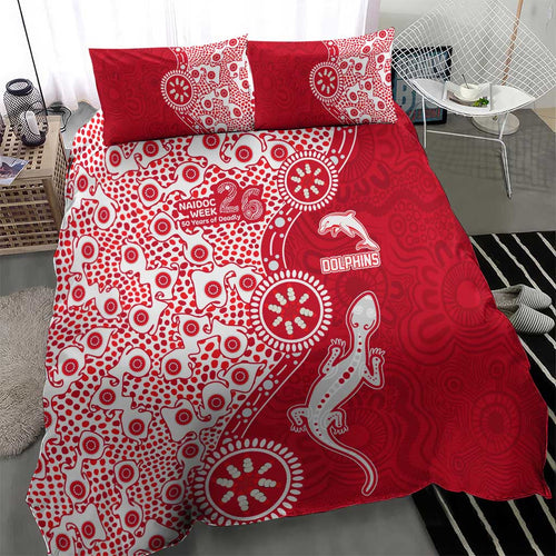 Dolphins NRL NAIDOC Week 2026 Bedding Set Aboriginal Lizard Dot Painting - 50 Years of Deadly