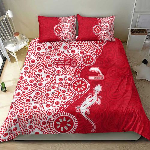 Dolphins NRL NAIDOC Week 2026 Bedding Set Aboriginal Lizard Dot Painting - 50 Years of Deadly