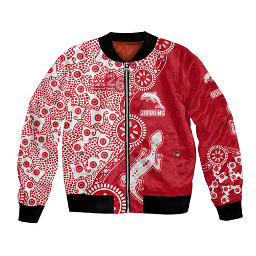 Dolphins NRL NAIDOC Week 2026 Bomber Jacket Aboriginal Lizard Dot Painting - 50 Years of Deadly