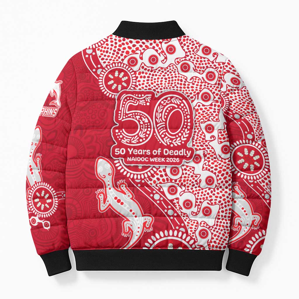 Dolphins NRL NAIDOC Week 2026 Bomber Puffer Jacket Aboriginal Lizard Dot Painting - 50 Years of Deadly