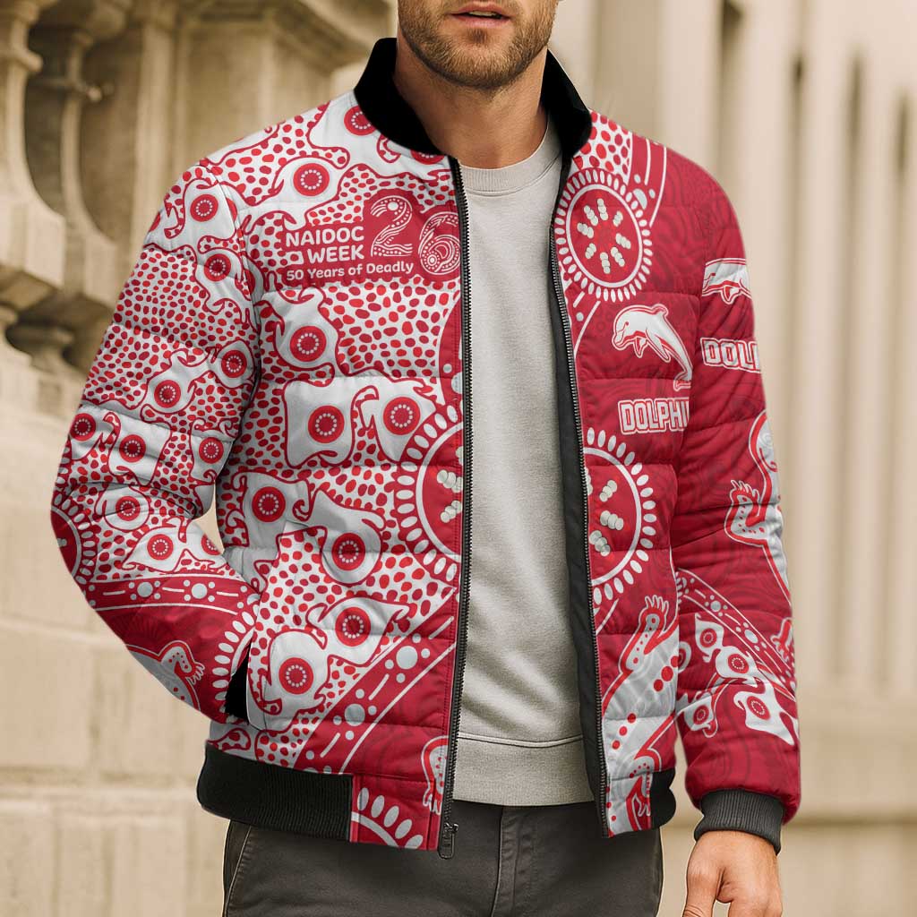 Dolphins NRL NAIDOC Week 2026 Bomber Puffer Jacket Aboriginal Lizard Dot Painting - 50 Years of Deadly