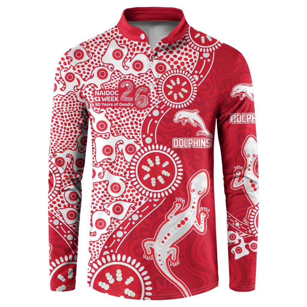 Dolphins NRL NAIDOC Week 2026 Button Sweatshirt Aboriginal Lizard Dot Painting - 50 Years of Deadly