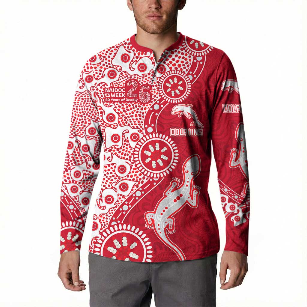 Dolphins NRL NAIDOC Week 2026 Button Sweatshirt Aboriginal Lizard Dot Painting - 50 Years of Deadly