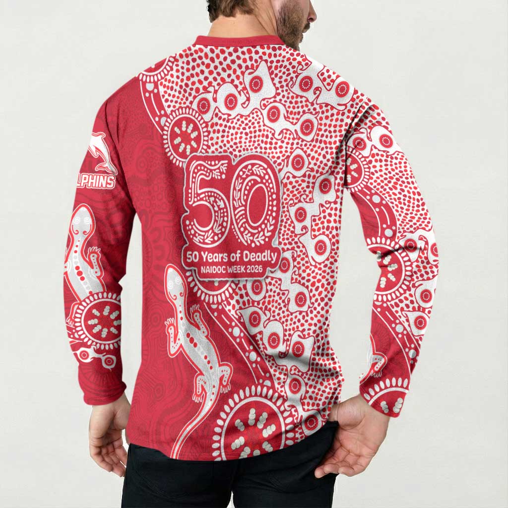 Dolphins NRL NAIDOC Week 2026 Button Sweatshirt Aboriginal Lizard Dot Painting - 50 Years of Deadly