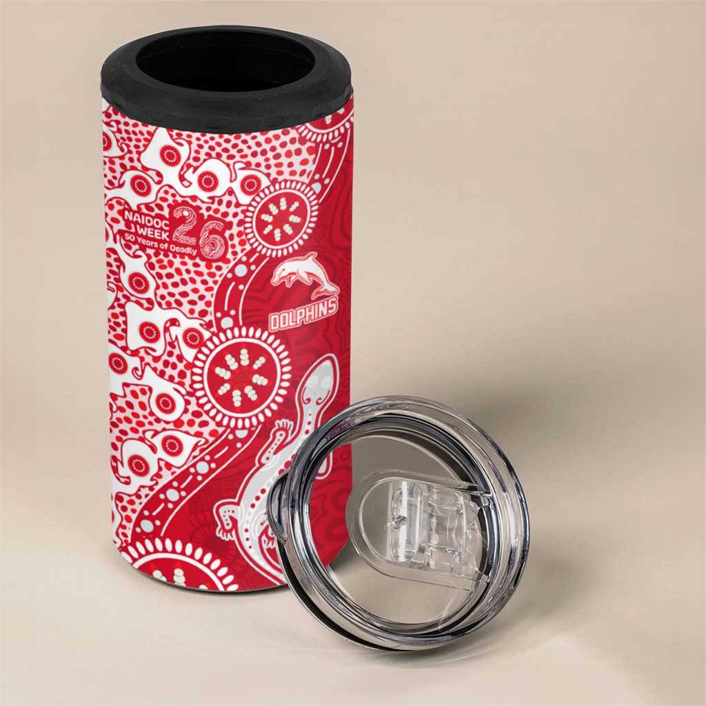 Dolphins NRL NAIDOC Week 2026 4 in 1 Can Cooler Tumbler Aboriginal Lizard Dot Painting - 50 Years of Deadly