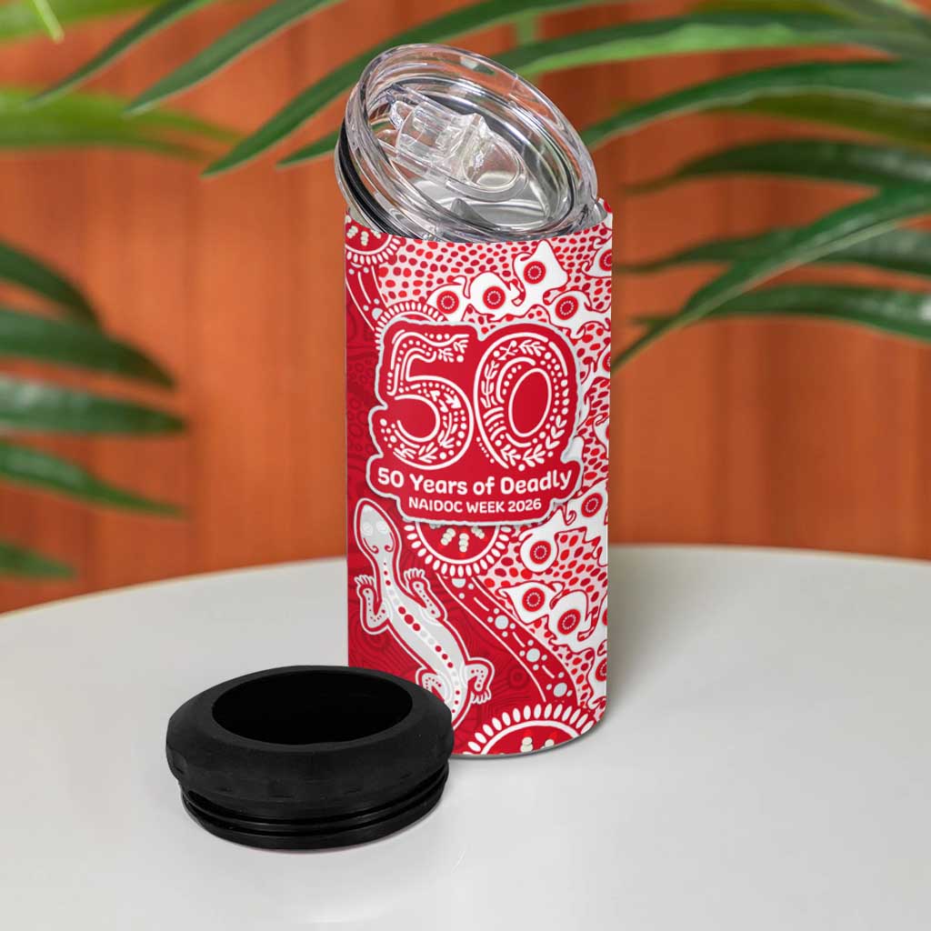 Dolphins NRL NAIDOC Week 2026 4 in 1 Can Cooler Tumbler Aboriginal Lizard Dot Painting - 50 Years of Deadly